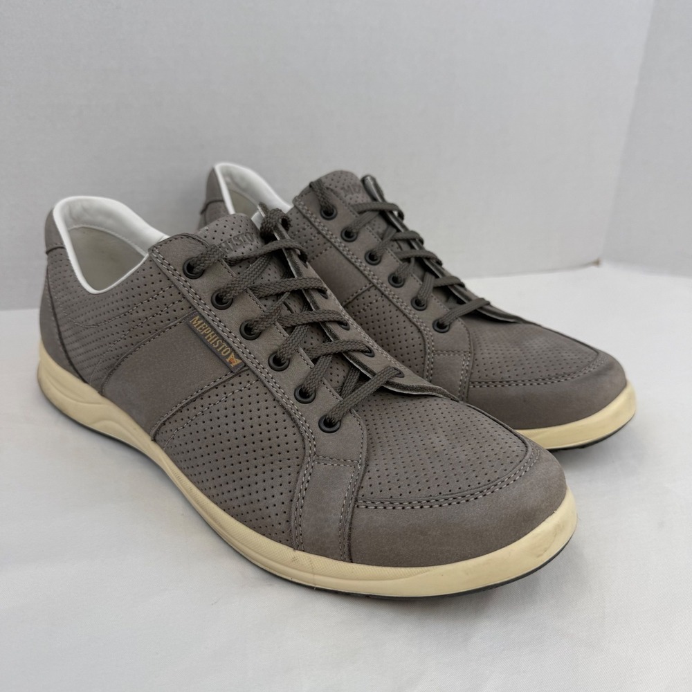 Mephisto Runoff Grey Leather Perforated Air-Jet Sneakers Mens 12 EUR 11.5